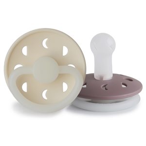 FRIGG Moon Phase - Round Silicone 2-Pack Pacifiers - Cream Night/Twilight Mauve Night - Size 2